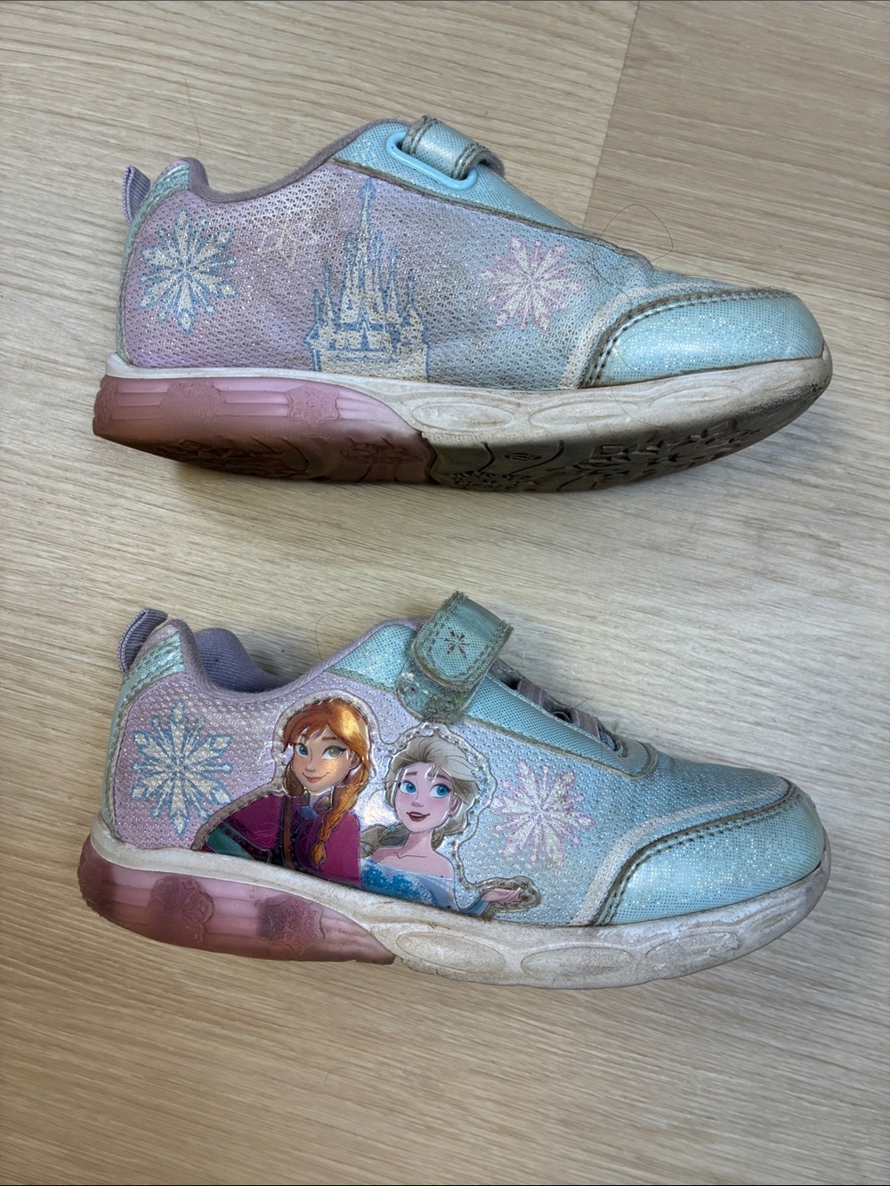 Disney FROZEN Kids Light-Up Sneakers in Light Blue and Pink with Elsa Anna